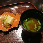 日本料理 晴山 - 29年4月　味噌汁、お新香