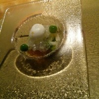 六雁 - 前菜 のれそれとうるい　柚子の泡　うすい豆　加減酢ジュレ
