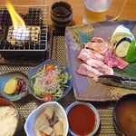 天然ラドン温泉とお宿とお食事 神楽門前湯治村 - あみ焼き御膳