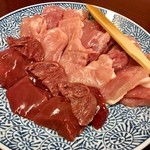 専心会席庄村 - 水炊コースのレバー、ハツ、正肉
