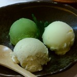 こなす - 抹茶アイスとバニラアイスと柚子シャーベット