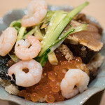 うを徳 - 2017.4 痛風丼（イクラ、鰆藁焼き、鮟肝、芝海老）
