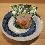 車力門 ちゃわんぶ - 29年4月　富山白海老と北海道バフン雲丹の飯蒸し