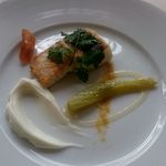 平目のプランチャ ミニフェンネル マルーカのカラスミ ピルピルソース