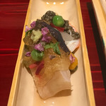 銀座 しのはら - 鮑、キャビア、薄い豆、雲丹等