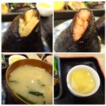 峠の玄氣屋 - ◆「筍の炊き込みご飯」と「明太子」。 ◆お味噌汁は「麦みそ」のような風味で、カボチャやお野菜が入っています。