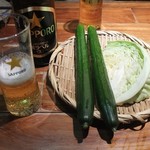 宮崎県日南市 塚田農場 - 中瓶ビールとお通し。