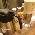 つけめんTETSU 壱の木戸 - 割りスープや揚げねぎも卓上にあります