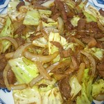 国八食堂 - ホルモン、玉ねぎ、キャベツを足して自宅で調理(2017.5)