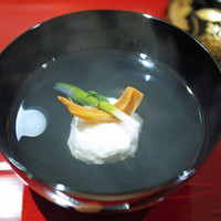 銀座 しのはら - 帆立貝の真薯と新物の分厚い撥子（ばちこ）のお椀