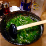ラーメン工房　はっぴ - ねぎそば(¥580)
      いわゆる“素”ラーメンである。飲んだ〆にはありだと思うが、ラーメンだけを食べに来た場合にはちょっと物足りないように思う。青葱より白葱の方が味がより優しく馴染みやすいと思ったが…。