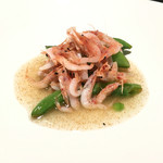 イチリン ハナレ - スナップエンドウと桜エビ、海老子の炒め物