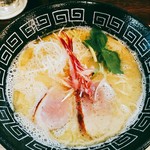 中村麺三郎商店 - 鴨白湯らぁ麺 ～燻し鴨仕立て～　９５０円　大盛不可。　三つ葉、白髪葱、酢漬けのミョウガ、燻製鴨チャーシュー２枚。