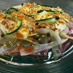 ダイニングキッチン チドリ - ▲五島列島の鯛のカルパッチョと滋賀県産の野菜