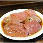 七輪ホルモン焼きもつ鍋 まことや  - 朝締め上豚レバー焼（醤油）600円　こんな分厚いレバー見たことねぇ…！