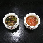 湯葉ととうふ懐石 花利久 - 野沢菜なめこソース、イタリアンソースです。