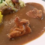 「フレッシュベジタブルチキンカレー (870円)」のチキンのブラウンカレー