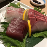 Unikuto Nikuzushi Yakei Koshitsu Izakaya Sozai An - 新鮮鮮魚！本日旬のお造り３種盛り