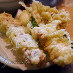 麺ごころ にし平 - 讃岐天（ちくわ、玉子、とり天）