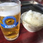 味良ホルモン店 - 生ビール＆ご飯（中サイズ）