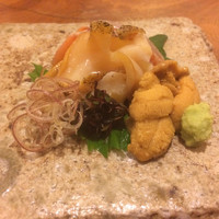ほむら - 刺身 つぶ貝、下北うに、桜鱒