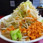 千里眼 - ラーメン麺少な目野菜チョイ増し辛揚げ少し