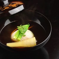 空豆真薯と竹の子のお吸い物