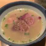 日本橋海鮮丼 つじ半 日本橋本店 - 別盛刺身投入後（鯛出汁茶漬け）