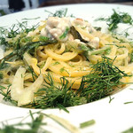 オステリア セーザモ - タラの白子とあおさのりのアーリオオーリオ リングイネ
