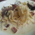 Trattoria L'arche - ４種のキノコのクリームソース、生ハムのフリット添えのアップ　【　２０１１年２月４日　】