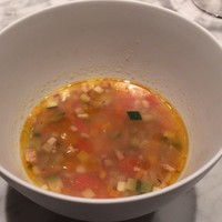 フレンチ串揚げ BEIGNET 大阪･ウメシバ - ミネストローネ風リゾーニ　エビオイル