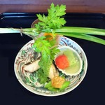 祇園もりわき - 『すずきの幽庵焼き』『オクラ寒とフルーツトマトの土佐酢ゼリィ』『アブラメの新子の南蛮漬け』『スナップエンドウ豆の胡麻ナッツがけ』～♪( ^o^)ﾉ