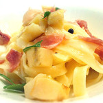 オステリア セーザモ - 松本さん朝ぼり筍と生ハム カルボナーラ タリアテッレ