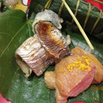 馳走 山傳 - 太刀魚梅みそ焼き・鴨ロース・湯葉磯部巻き揚げ