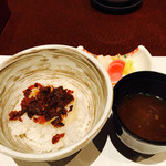 湯回廊 菊屋 - お食事。自分で選べます。牛時雨煮御飯、赤出汁。