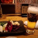 なかめのてっぺん - ビール　お通し