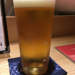 すざき町 食･心 旬ぎく - 生ビール。これ以降、高知のお酒「船中八策」と「黒霧島」を頂きました。