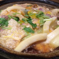 すざき町食・心旬ぎく - 竹のこ(福岡産)と鶏(天草大王)と南関揚げの玉子とじ。