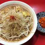 千里眼 - ラーメン麺半分 ヤサイ少な目 ニンニク・ショウガ・カラアゲ別皿で 730円