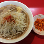 千里眼 - ラーメン麺半分 ヤサイ少な目 ニンニク・ショウガ・カラアゲ別皿で 730円