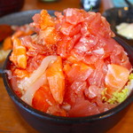 伊豆高原ビール - 漁師の漬け丼 半分食べたところ