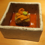 器楽亭 - 薄い豆の揚げ出し 雲丹乗せ1