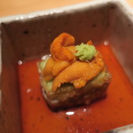 器楽亭 - 薄い豆の揚げ出し 雲丹乗せ2