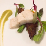 レストラン ラ・マーレ - ヒラメ蒸焼 海老とアスパラソース