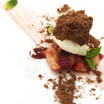 エクロール - 2017/5再訪。イチゴ、塩アイス、メレンゲ状のチョコレートを冷やし固めたのでしょうか。筆舌尽くしがたい食感、ぜひ舌で知っていただきたい。チーズケーキの時にも感じましたが、デセールがやはり天才的。