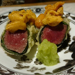 天ぷら 大坂屋 草哲 - 料理写真:淡路島由良のうにとフィレ肉の贅を尽くした一品。