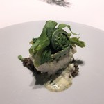 レフェルヴェソンス - 市井の山居：あいなめの乳清ポシェと山菜たち、山椒ラヴィゴット、マッシュルーム＆ブラックオリーブ