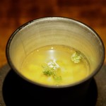 アカ - ガスパチョ （筍、大原ウド、天草雲丹 セルフィーユの香りの冷製スープ）