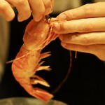 アカ - 「こうやって剥いてください」と東シェフが実演してくれてます