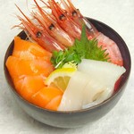 Domburi Chaya - 三色丼（サーモン、甘えび、いか）1380円